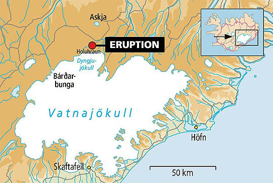 localisation de Holuhraun sur la carte