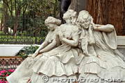 Ces trois figures féminines en marbre sont une allégorie des âges 
de l'amour : la fougue de la jeunesse, l'amour serein et l'amour oublié. 
Oeuvre du sculpteur Lorenzo Coullant Valera